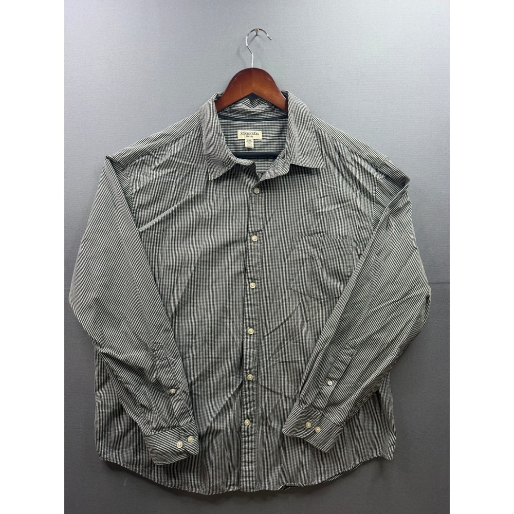 St. Johns Bay Button Down Shirt‎ Mens Green Micro Check Plaid XL